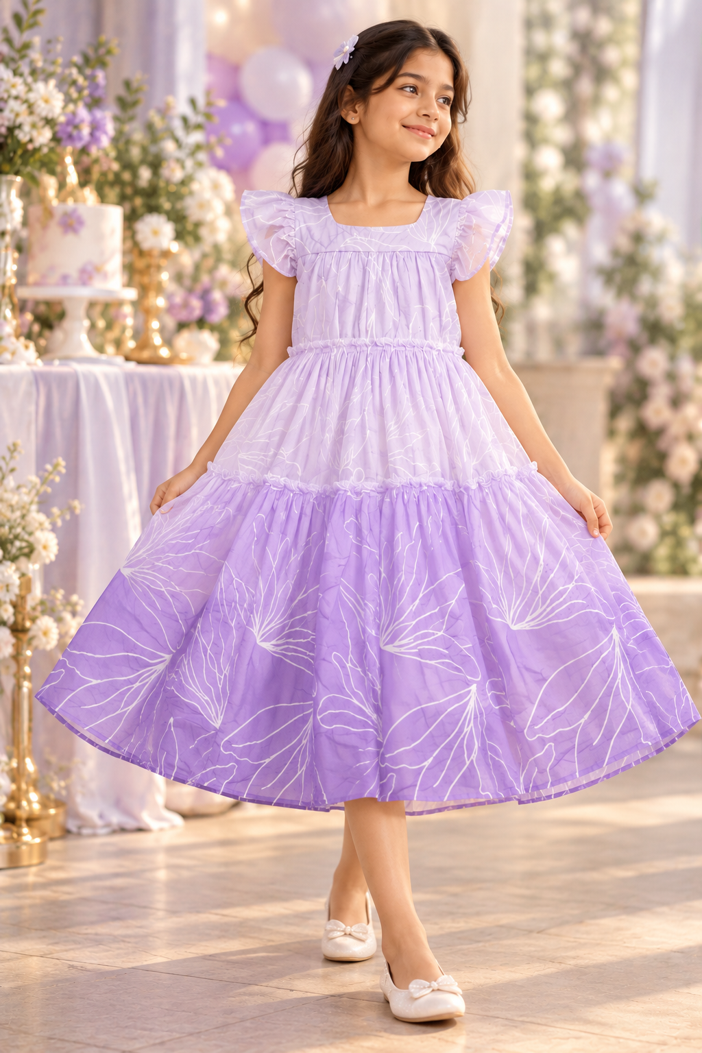 Lavender Ombre Mul Chanderi Tiered Frock 💜