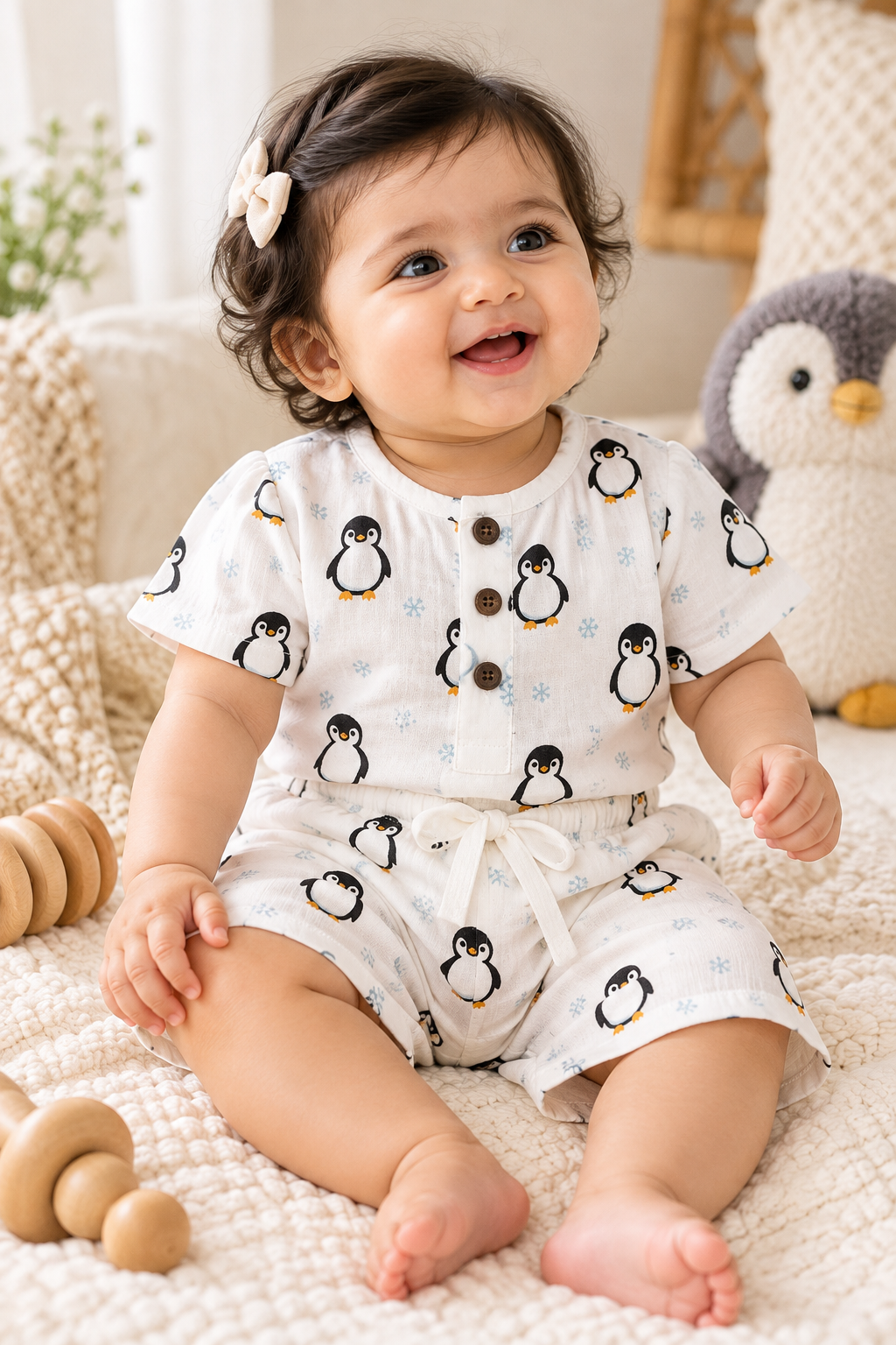 Penguin Pals Double-Layer Muslin Co-ord Set