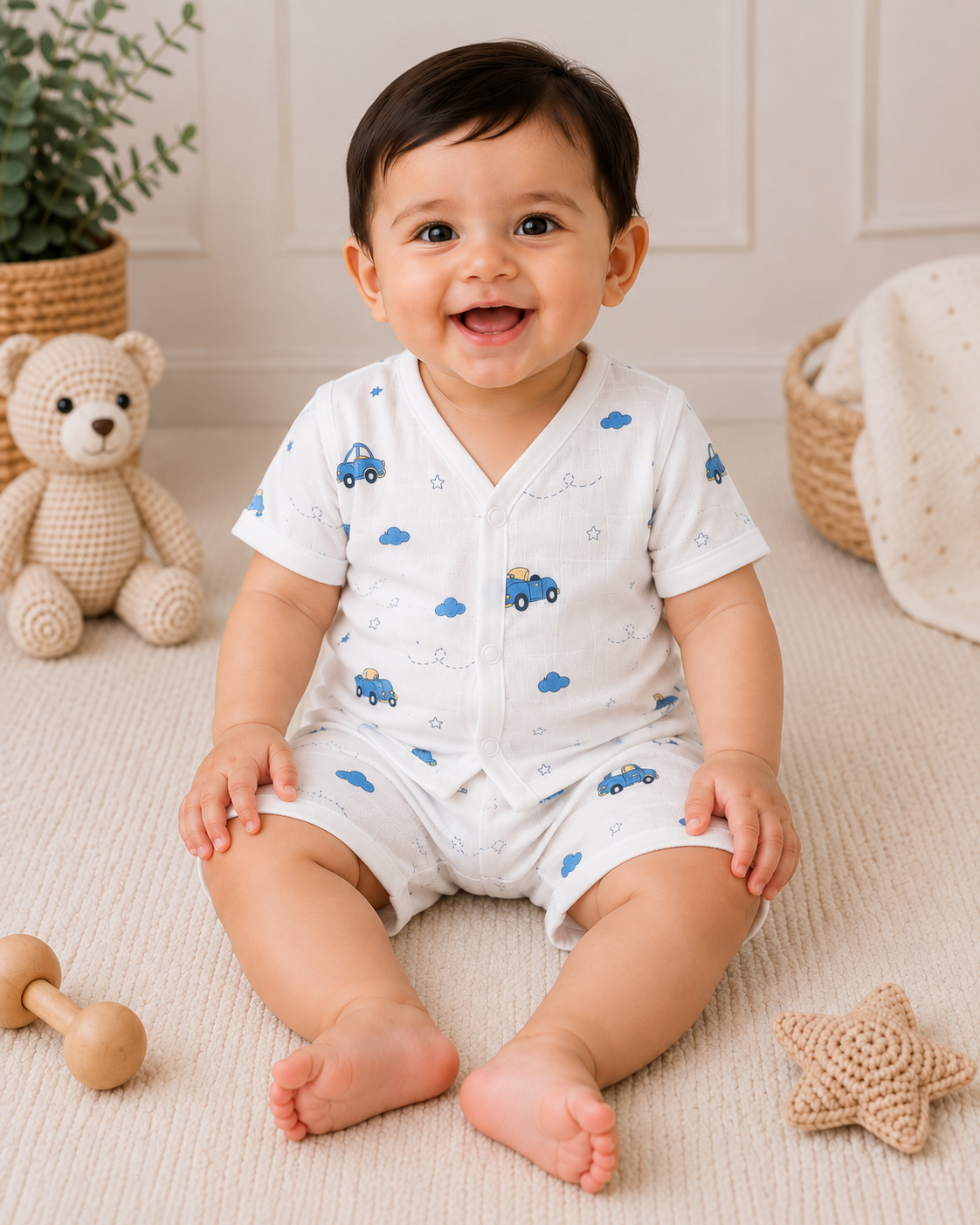 Little Wheels – Muslin Half-Sleeve Shirt & Shorts Set