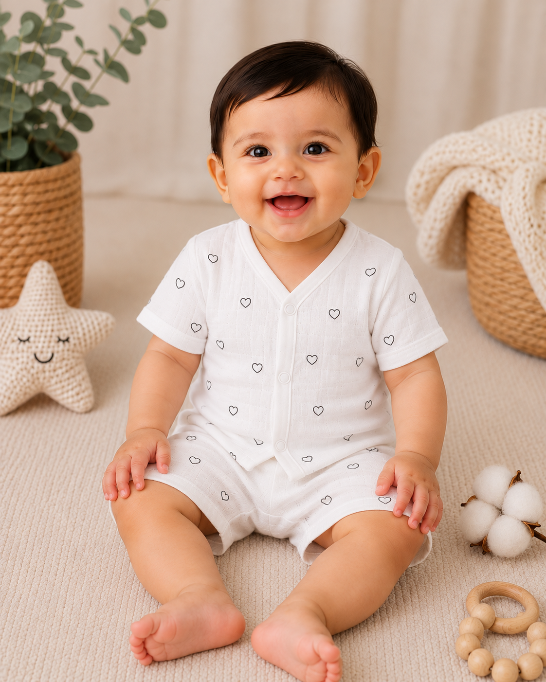 Little Hearts – Muslin Half-Sleeve Shirt & Shorts Set