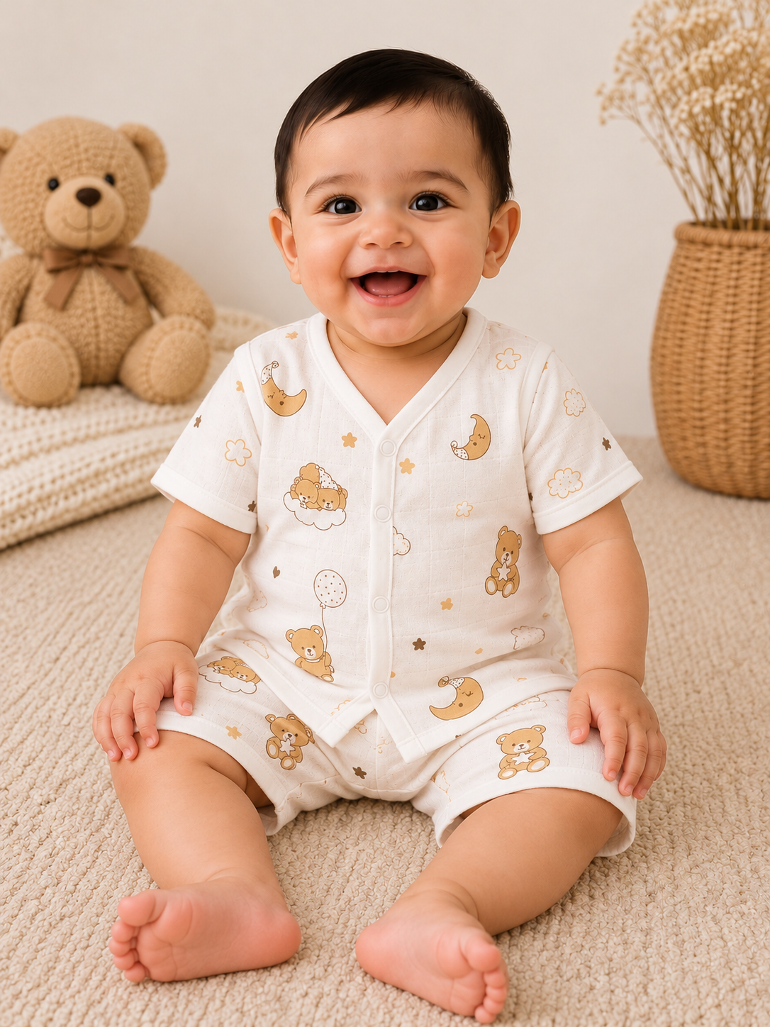 Little Bear Dreams – Muslin Half-Sleeve Shirt & Shorts Set