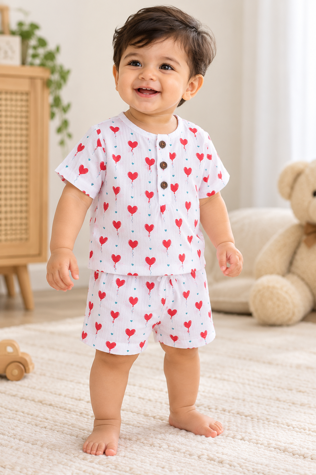 Little Hearts Double-Layer Muslin Co-ord Set