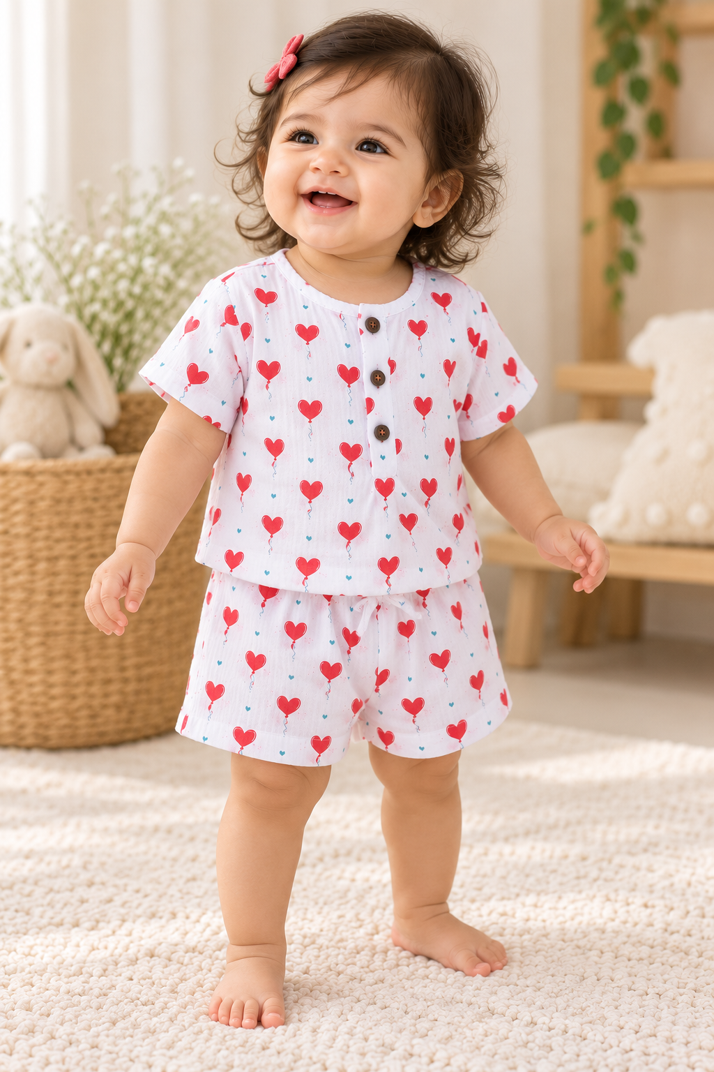Little Hearts Double-Layer Muslin Co-ord Set