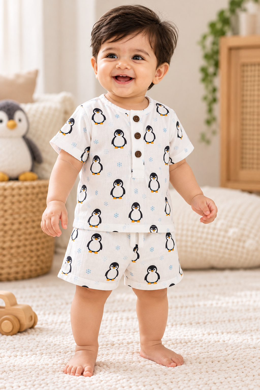 Penguin Pals Double-Layer Muslin Co-ord Set