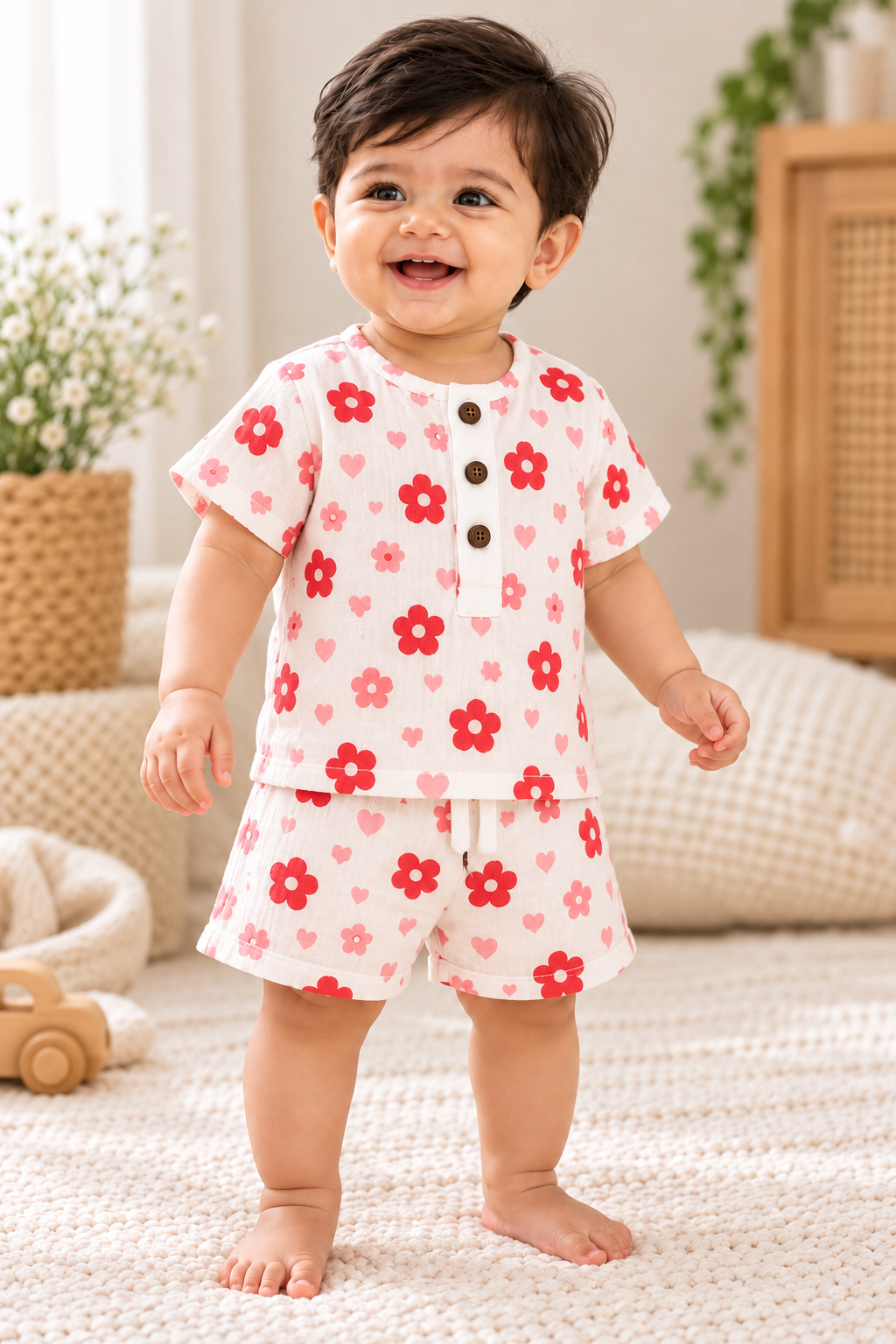 Bloom & Hearts Double-Layer Muslin Co-ord Set