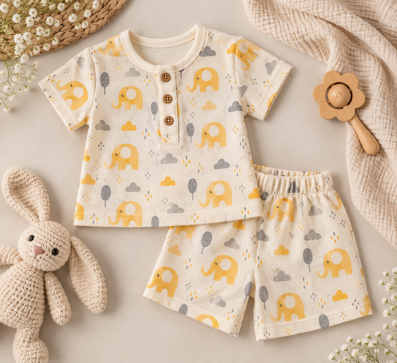 Little Elephant Dreams – Unisex Muslin Co-ord Set