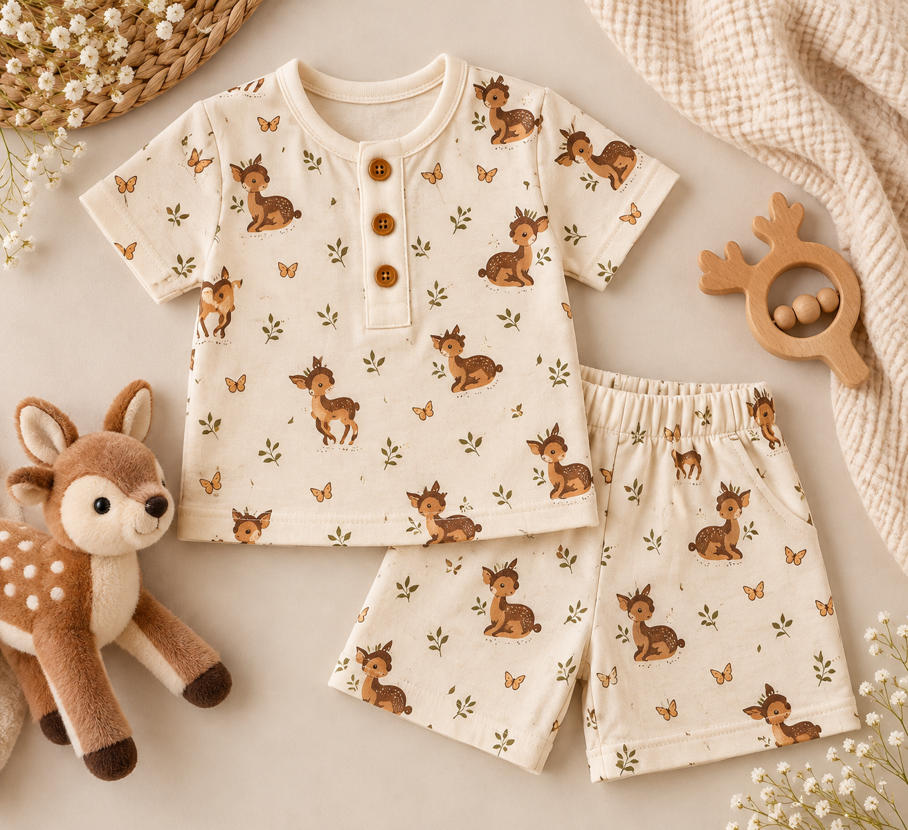 Woodland Fawn Muslin Co-ord Set – Unisex