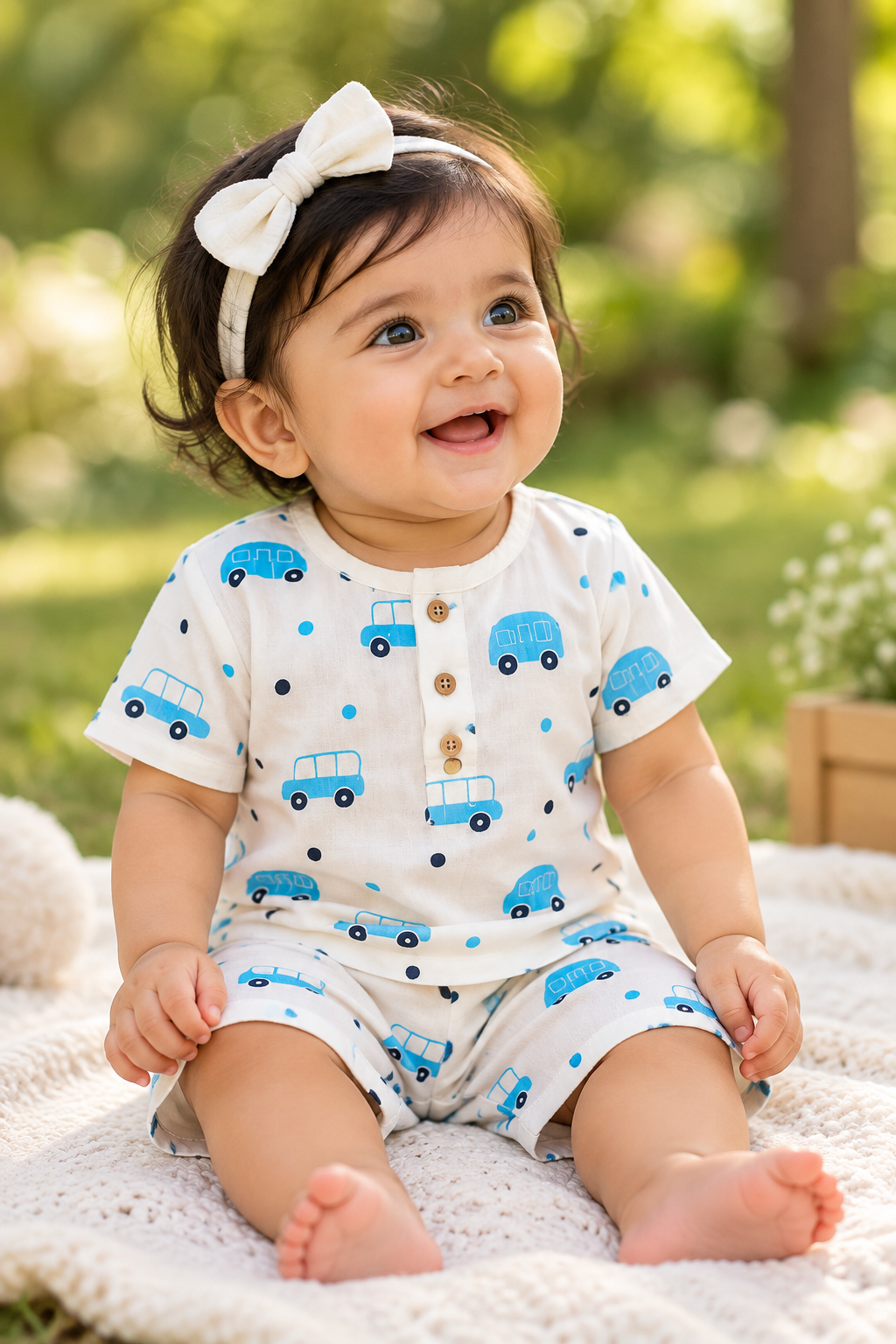 Little Blue Wheels – Unisex Muslin Co-ord Set