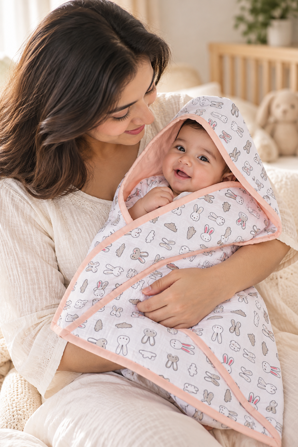 Bunny Dreams Reversible Hooded Receiving Blanket
