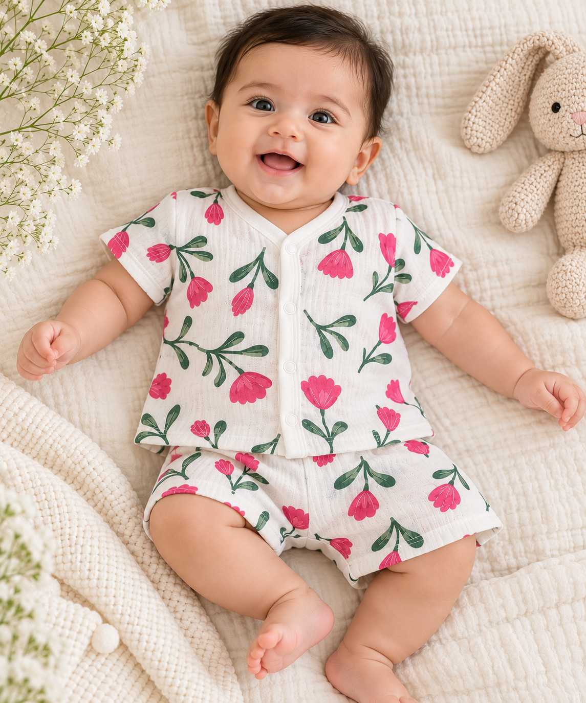 Tulip Bloom Muslin Baby Shorts Set
