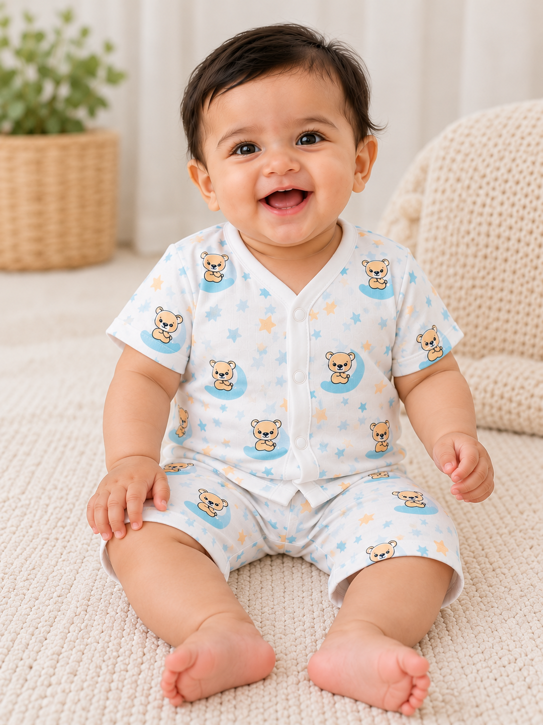 Teddy Skies Muslin Shorts Set