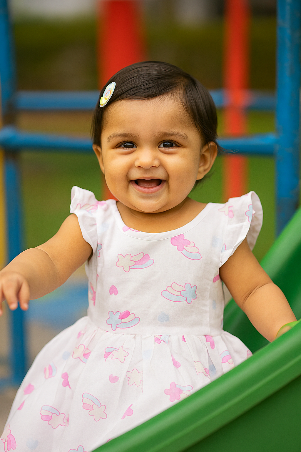 Back button frill frock - shooting stars