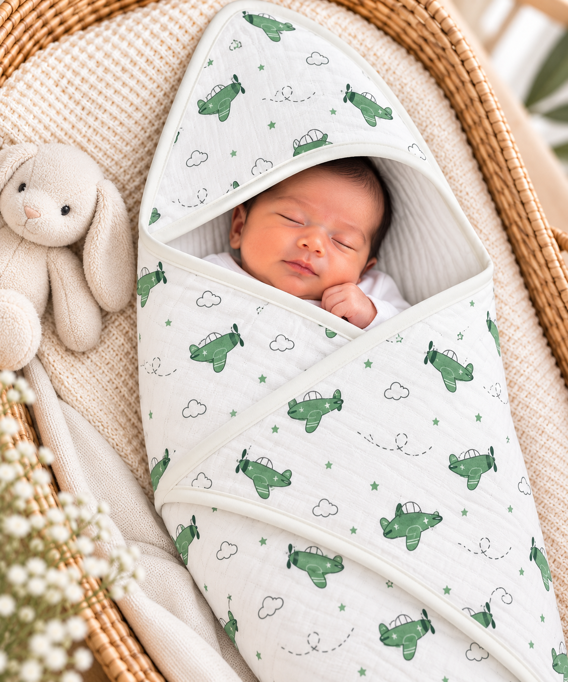 Little Aviator – 4-Layer Hooded Muslin  receiving Blanket