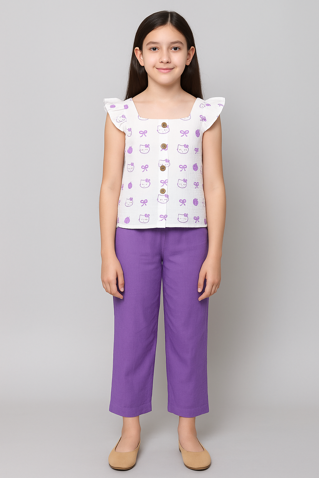 Premium Girls Double-Layered Muslin Co-ord Set