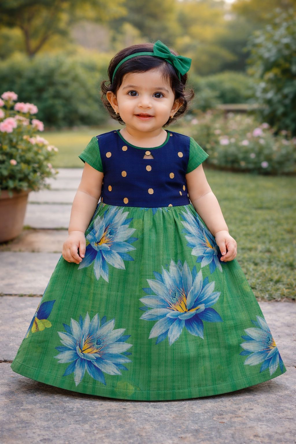 Navy & Emerald Bloom A-Line Dress
